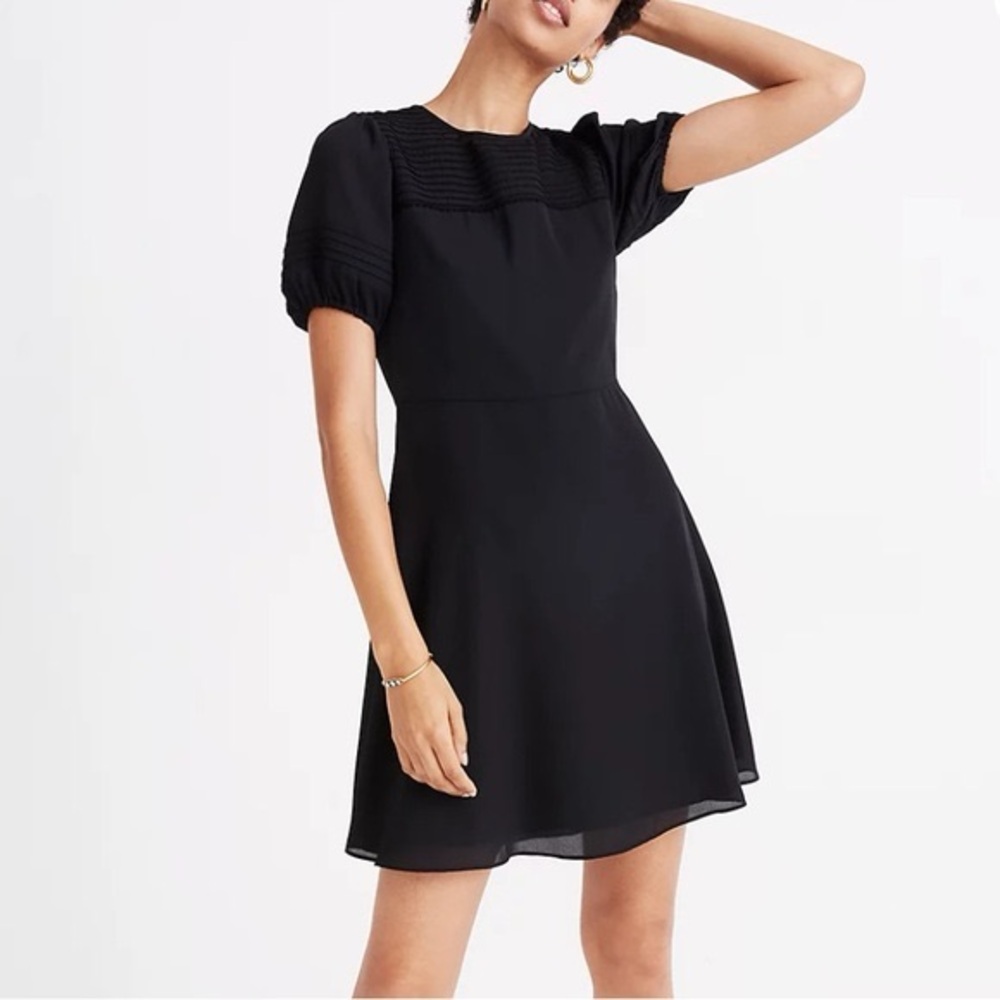 Madewell Black Puff-Sleeve Mini Dress